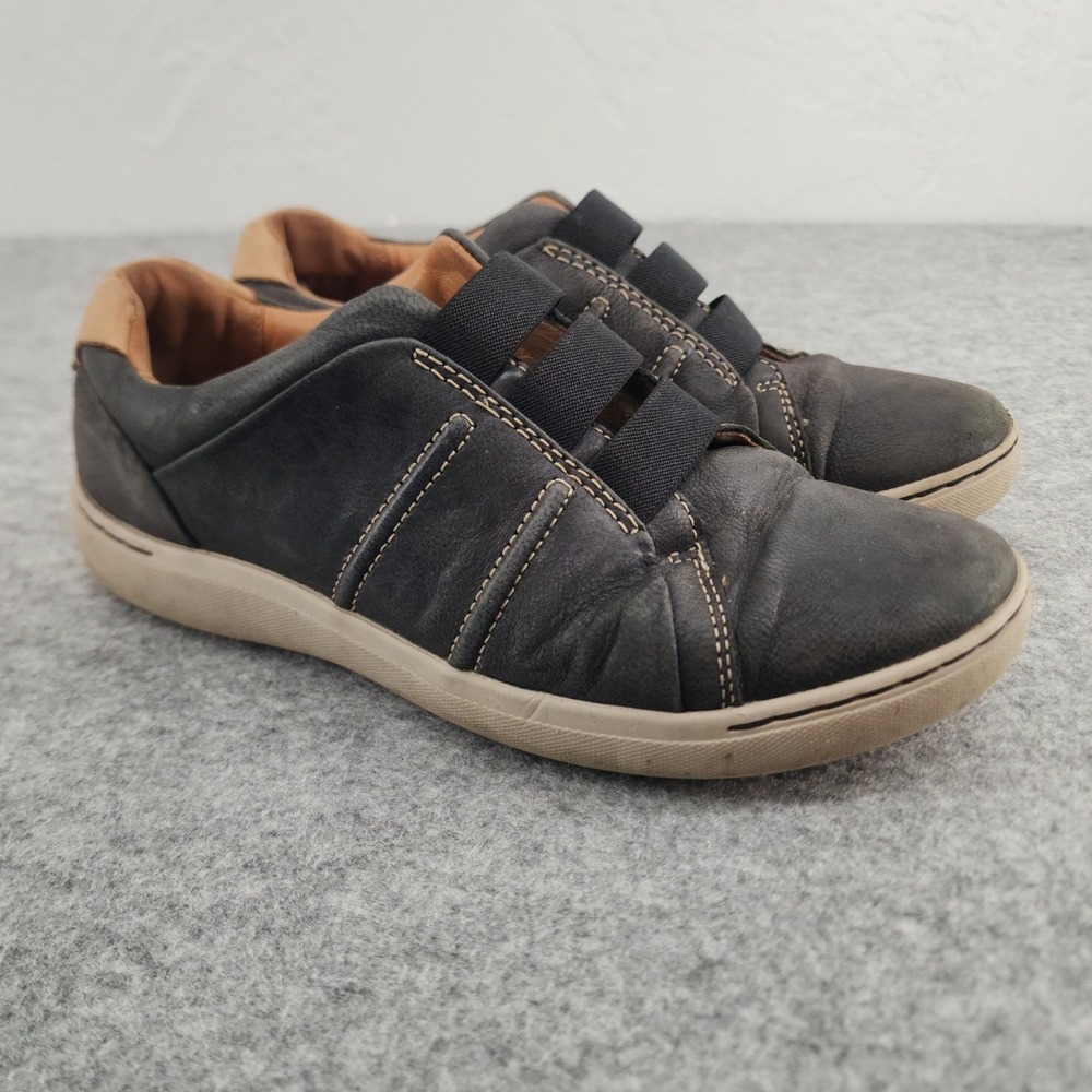 Clarks 7.5 | Nalle Ease Dark‎ Gray Leather Elastic Sneakers Womens 7.5 Casual